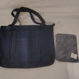 2pc Denim tote with make up bag